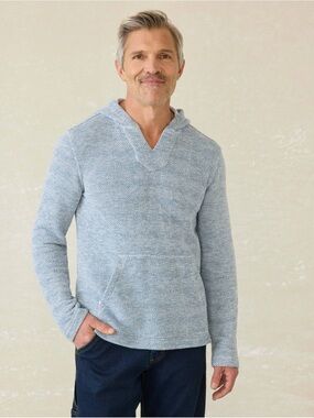 Faherty Whitewater Baja Hoodie Blue Herringbone Pullover Men’s Large